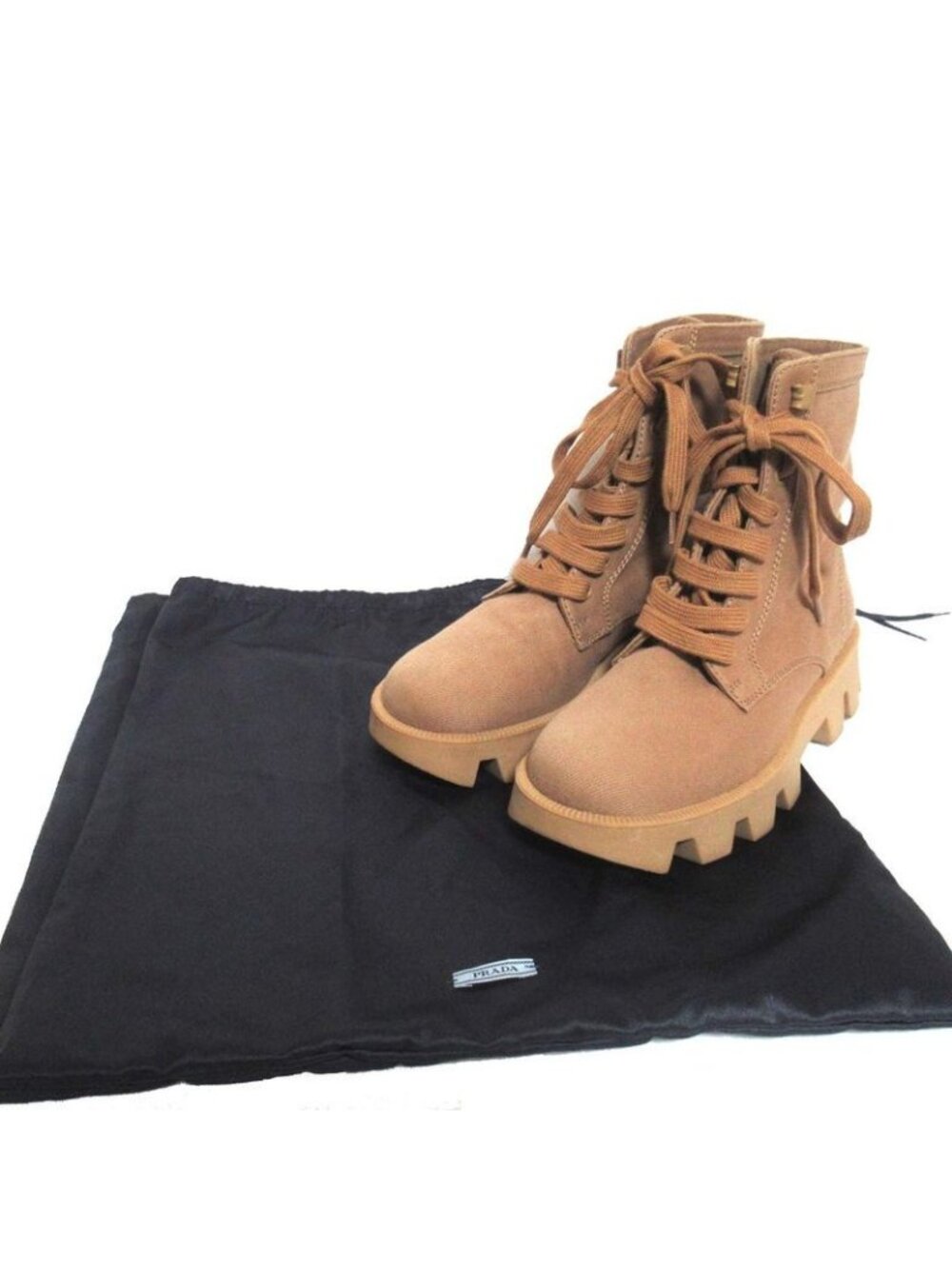 Prada Lace Up Combat Boots Short 35.5 Brown - Picture 7 of 7